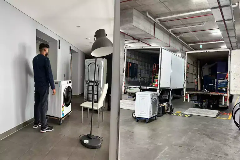 Moving through an apartment building service lift